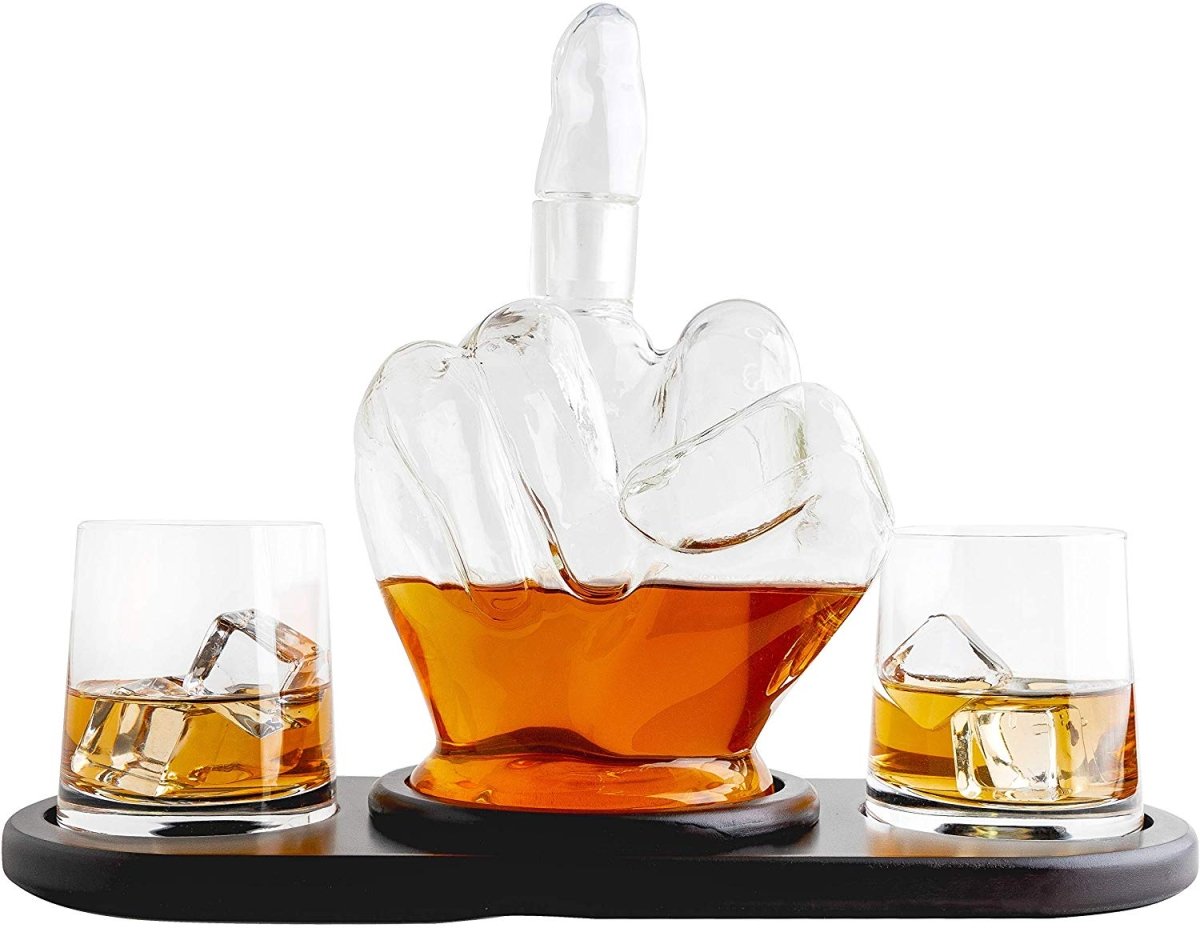 Unique Personalized Middle Finger Whiskey Decanter Customized Gifts for Men by Groovy Guy