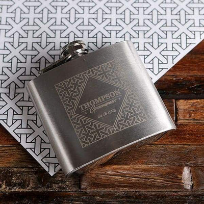 Engraved Small Stainless Steel Flask with Draw String Bag