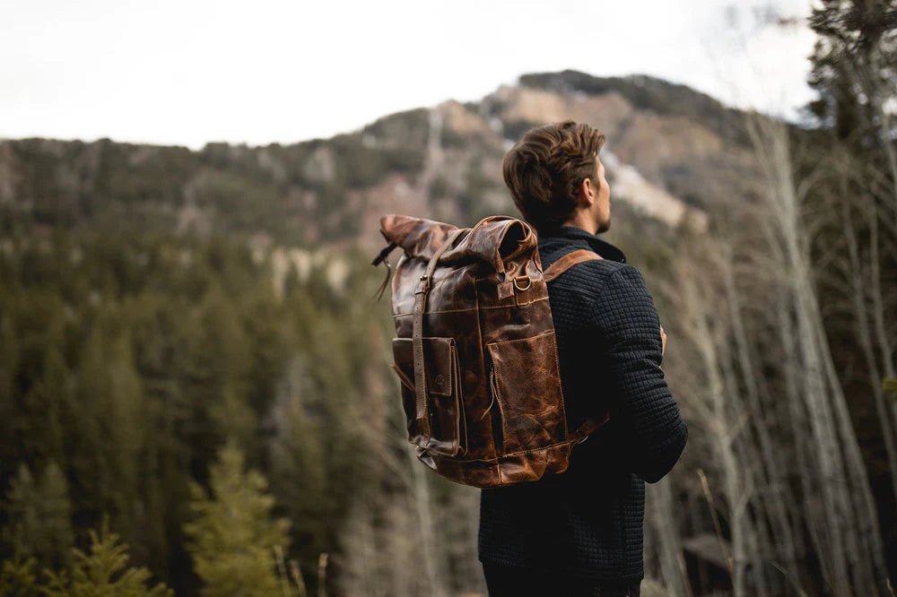 custom printed leather backpack Heavy Duty Top-grain Leather Backpack