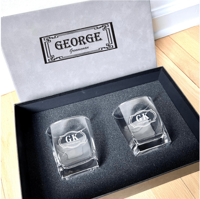 Unique Personalized Personalized Whiskey Glass Box Set Customized Groomsmen Gifts Gifts for Men by Groovy Guy