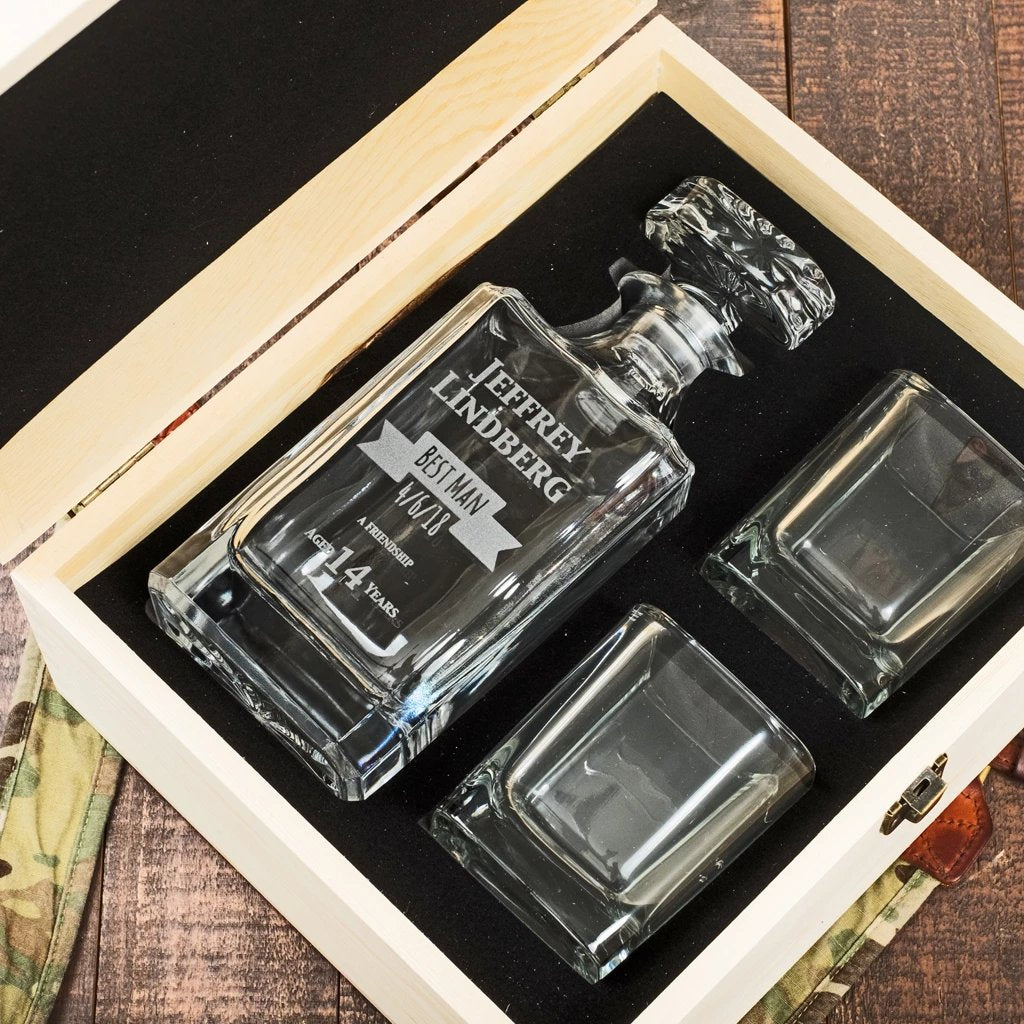 Engraved Glass Decanter Set and Gift Box