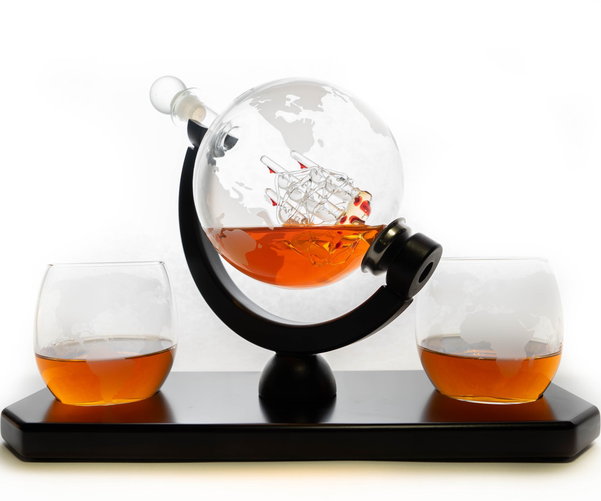 Personalized Globe Decanter Set with Two Twist Scotch Glasses - Chic Makings