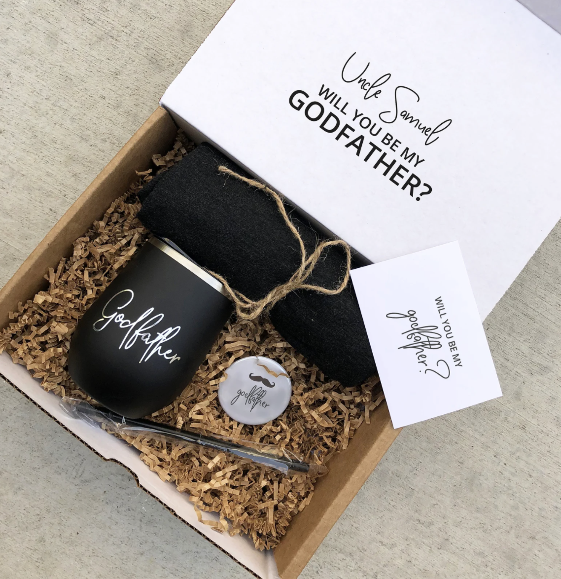 Godfather Proposal Gift Box Set with Personalized Box, Shirt, Tumbler, and Bottle Opener