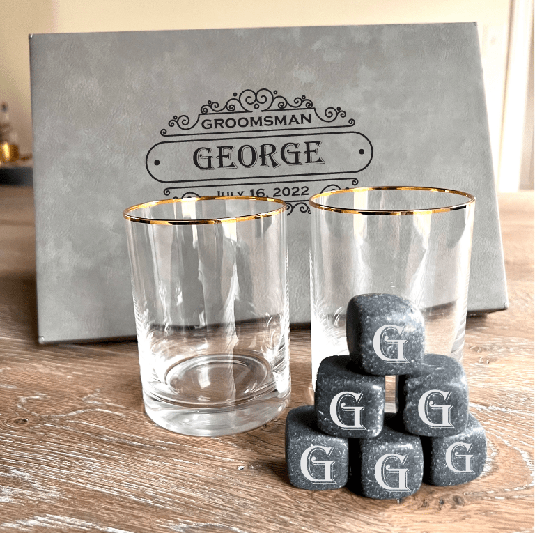 Unique Personalized Golden Groomsmen Gift Set Customized Whiskey Gifts for Men by Groovy Guy
