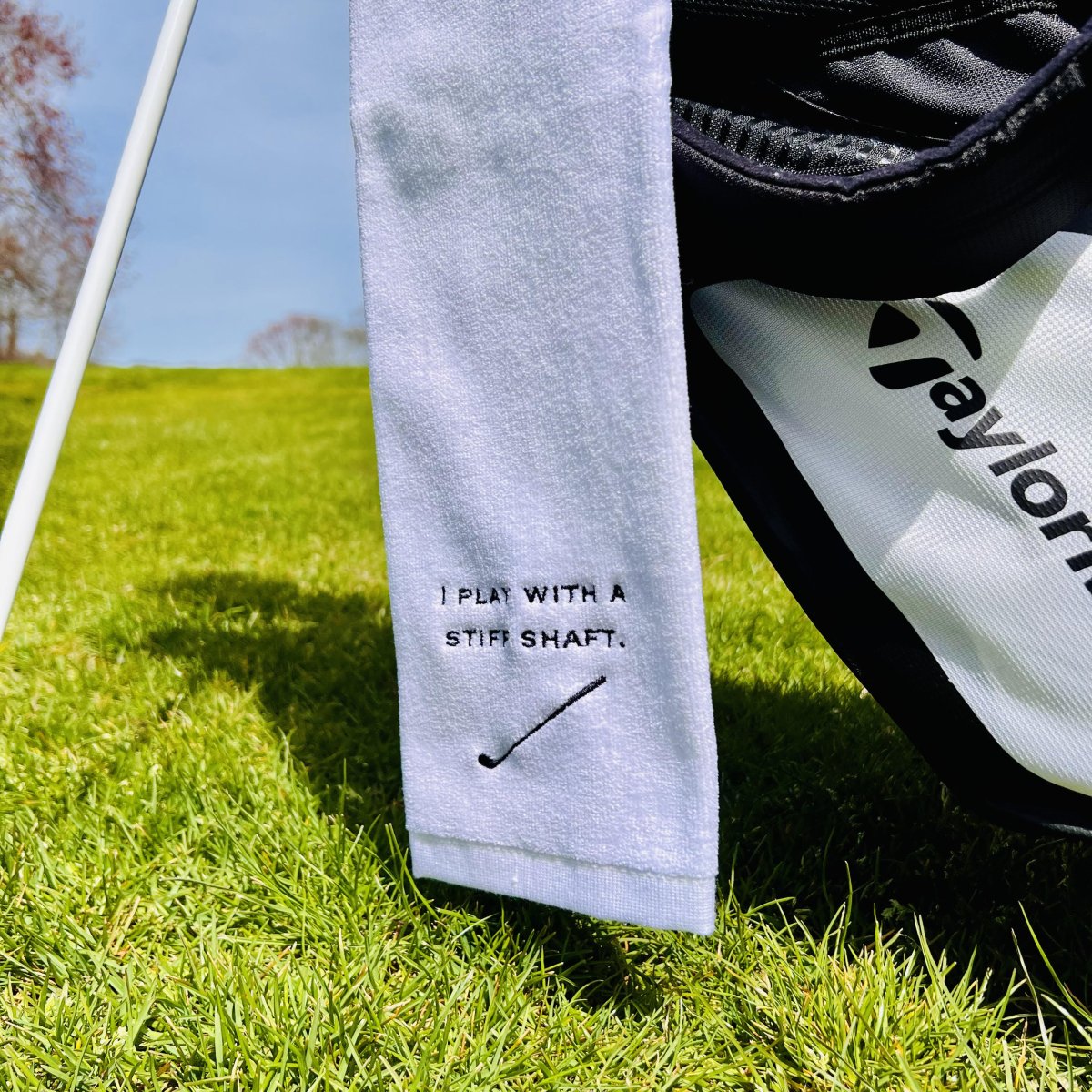 Unique Personalized Swing And A Stiff Customized Golf Towels Gifts for Men by Groovy Guy