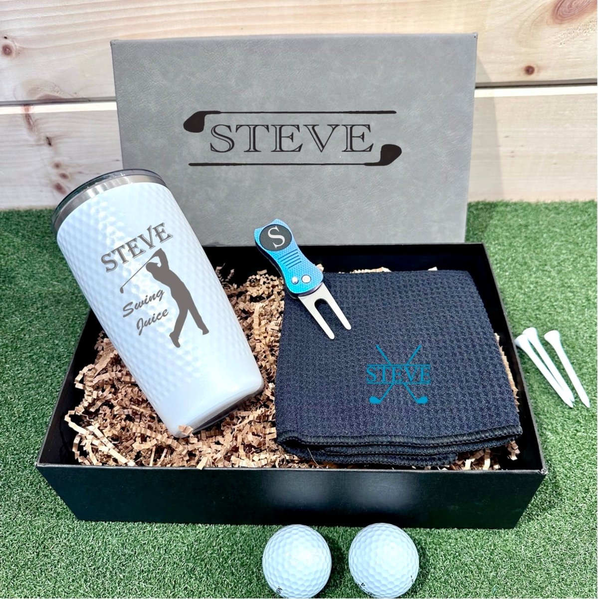 Personalized Golf Gift Box Set with Custom Towel, Divot Tool, Tumbler, and  Engraved Box - Groovy Guy Gifts