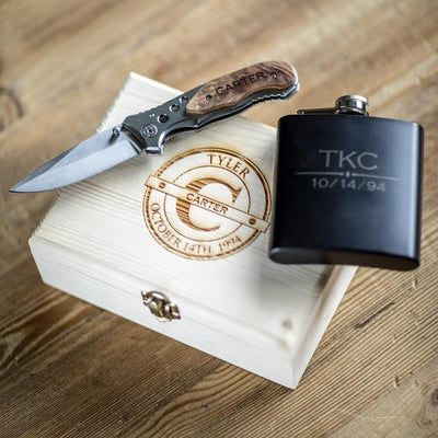 Engraved Flask & Pocket Knife Combo Set