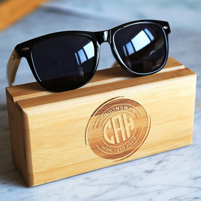 Personalized Groomsmen Sunglasses Set - Stylish Wood-Leg Shades with Custom Bamboo Box for Your Wedding Day