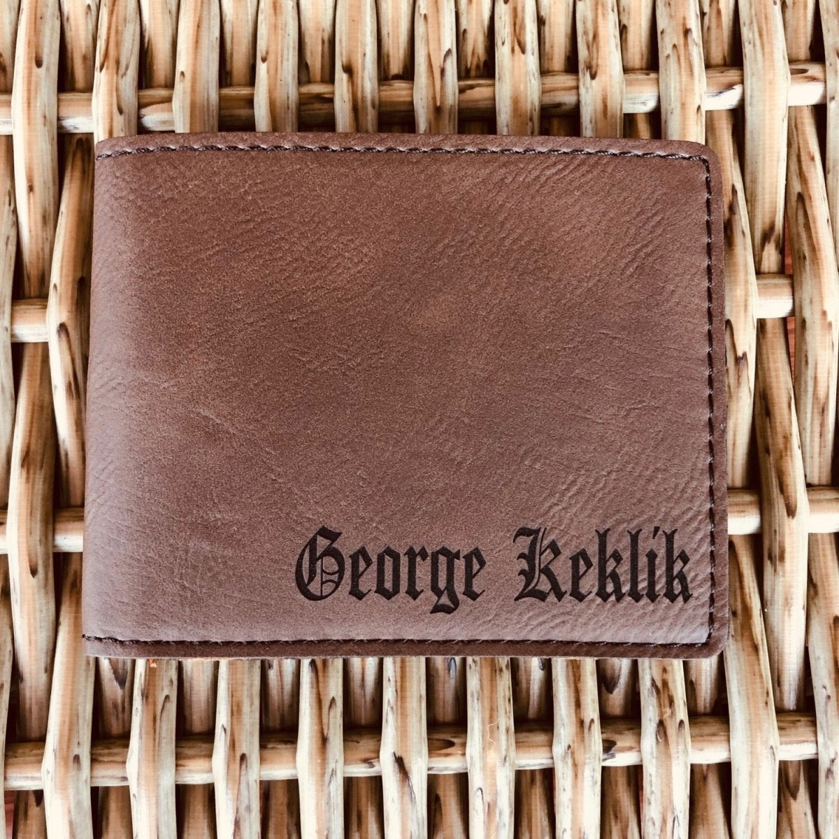 Engraved Brown Leather Wallet