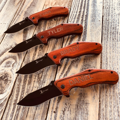 Custom Pocket Knife Engraved Wood Handle