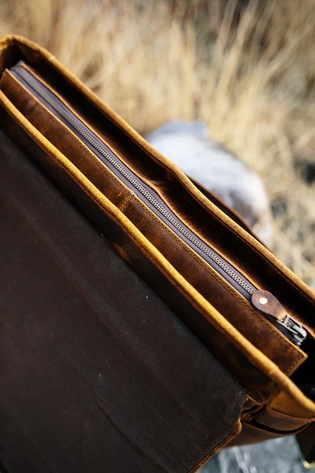 Unique Personalized Rugged Leather Messenger Bag Customized Messenger Bag Gifts for Men by Groovy Guy