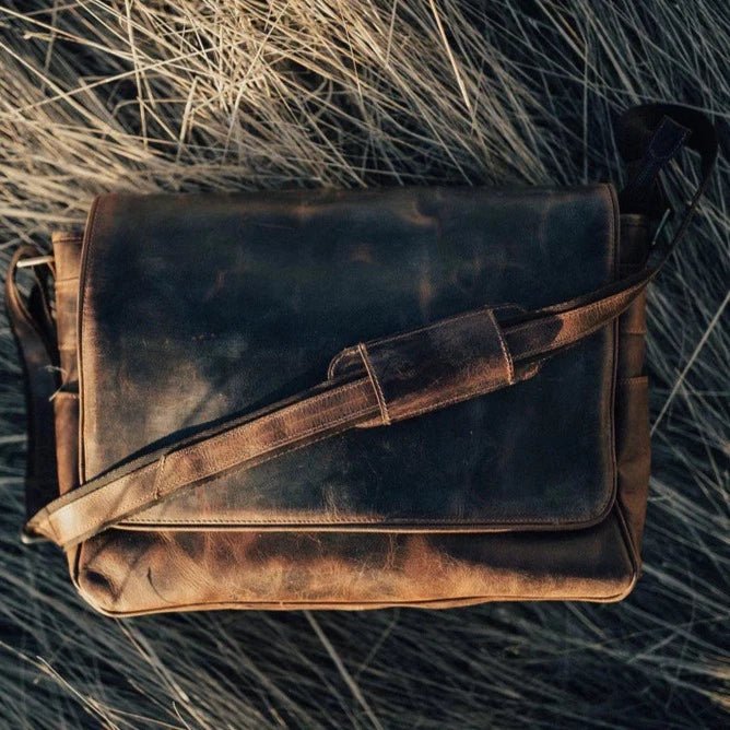 Unique Personalized Large Leather Messenger Bag Customized Messenger Bag Gifts for Men by Groovy Guy