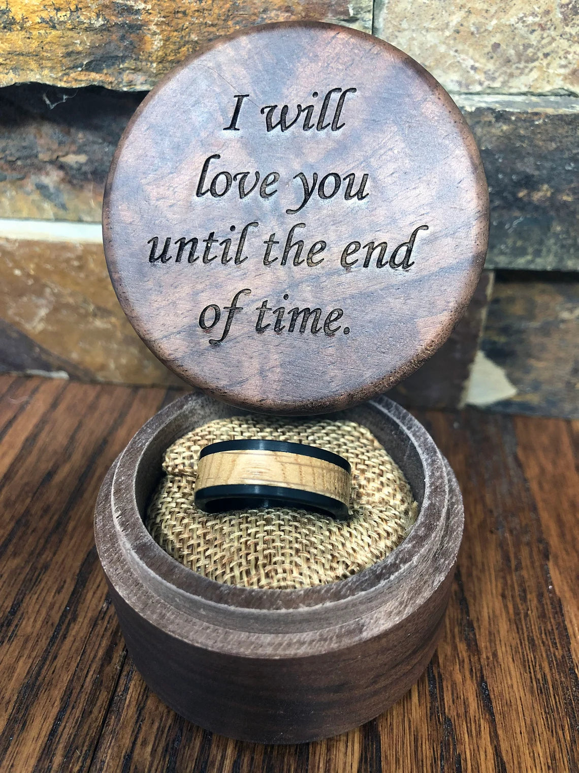 Unique Personalized Black Tungsten and Oak Wood Ring Customized Ring Gifts for Men by Groovy Guy