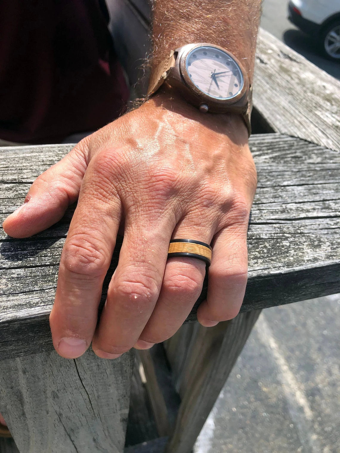 Unique Personalized Black Tungsten and Oak Wood Ring Customized Ring Gifts for Men by Groovy Guy