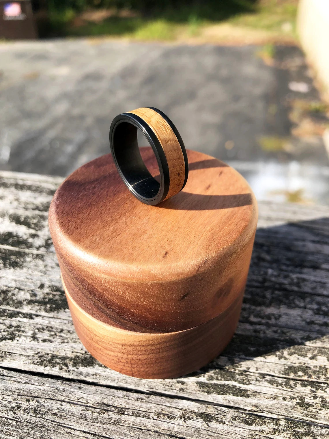 Unique Personalized Black Tungsten and Oak Wood Ring Customized Ring Gifts for Men by Groovy Guy