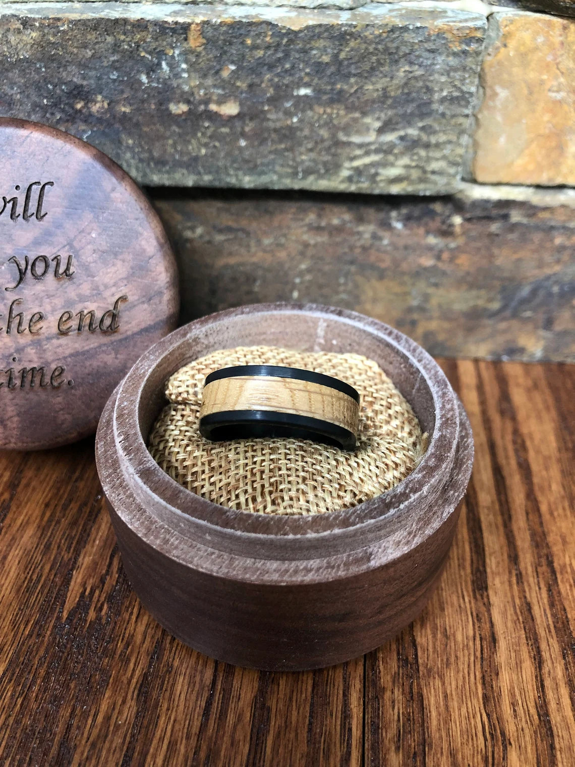 Unique Personalized Black Tungsten and Oak Wood Ring Customized Ring Gifts for Men by Groovy Guy