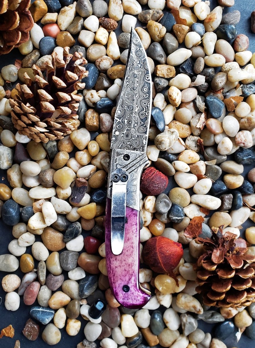 Unique Personalized Raindrop Damascus Folding Blade Customized Damascus Knife Gifts for Men by Groovy Guy