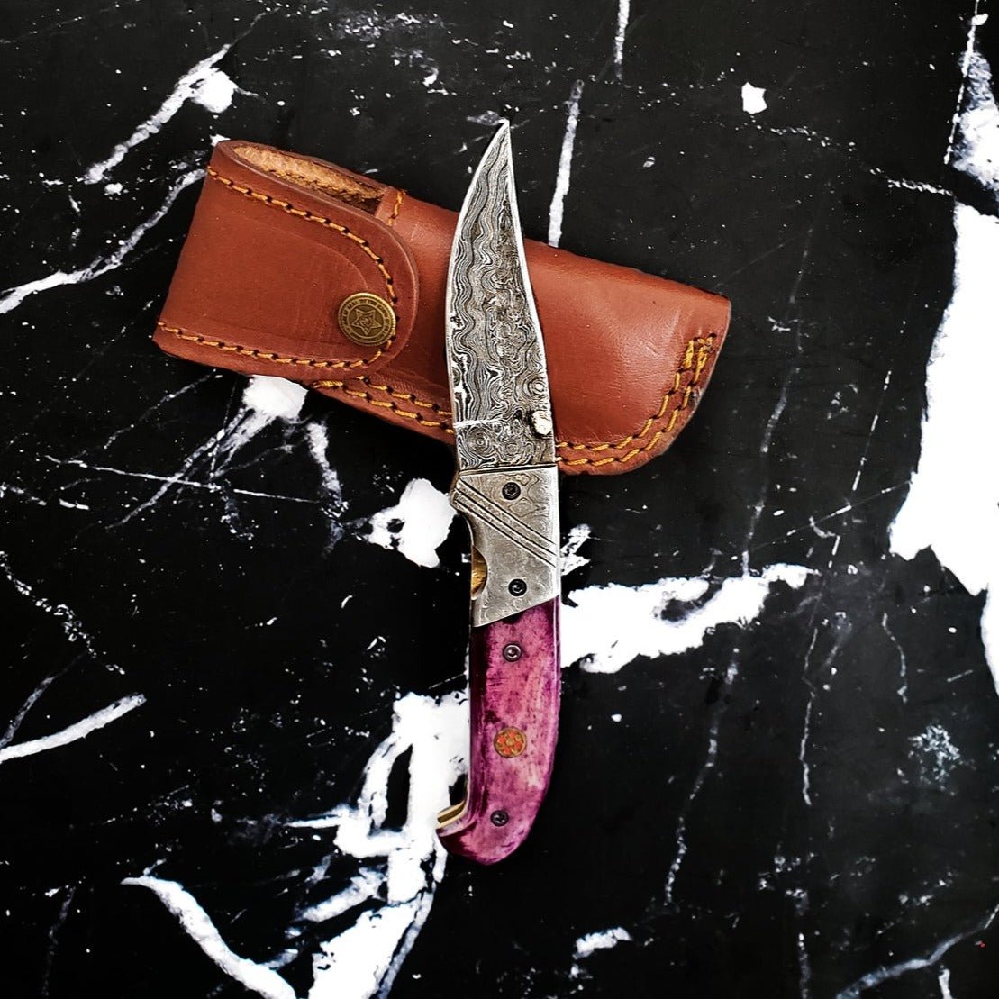 Unique Personalized Raindrop Damascus Folding Blade Customized Damascus Knife Gifts for Men by Groovy Guy