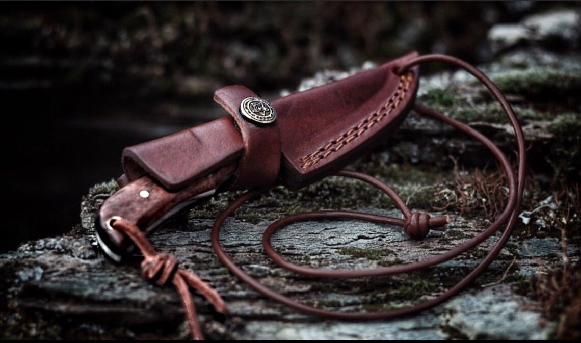 Unique Personalized Neck Knife with Forged Scales Customized Carbon Steel Knife Gifts for Men by Groovy Guy