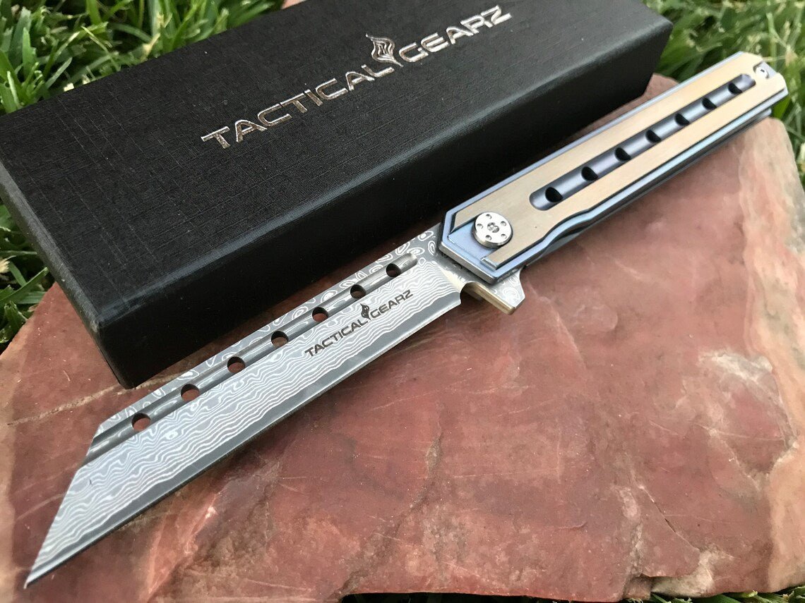 Unique Personalized Damascus Steel Pocket Knife Customized Knives Gifts for Men by Groovy Guy