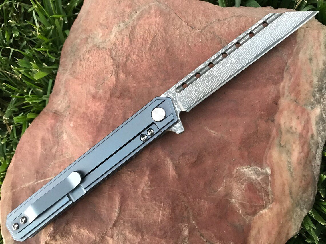 Unique Personalized Damascus Steel Pocket Knife Customized Knives Gifts for Men by Groovy Guy