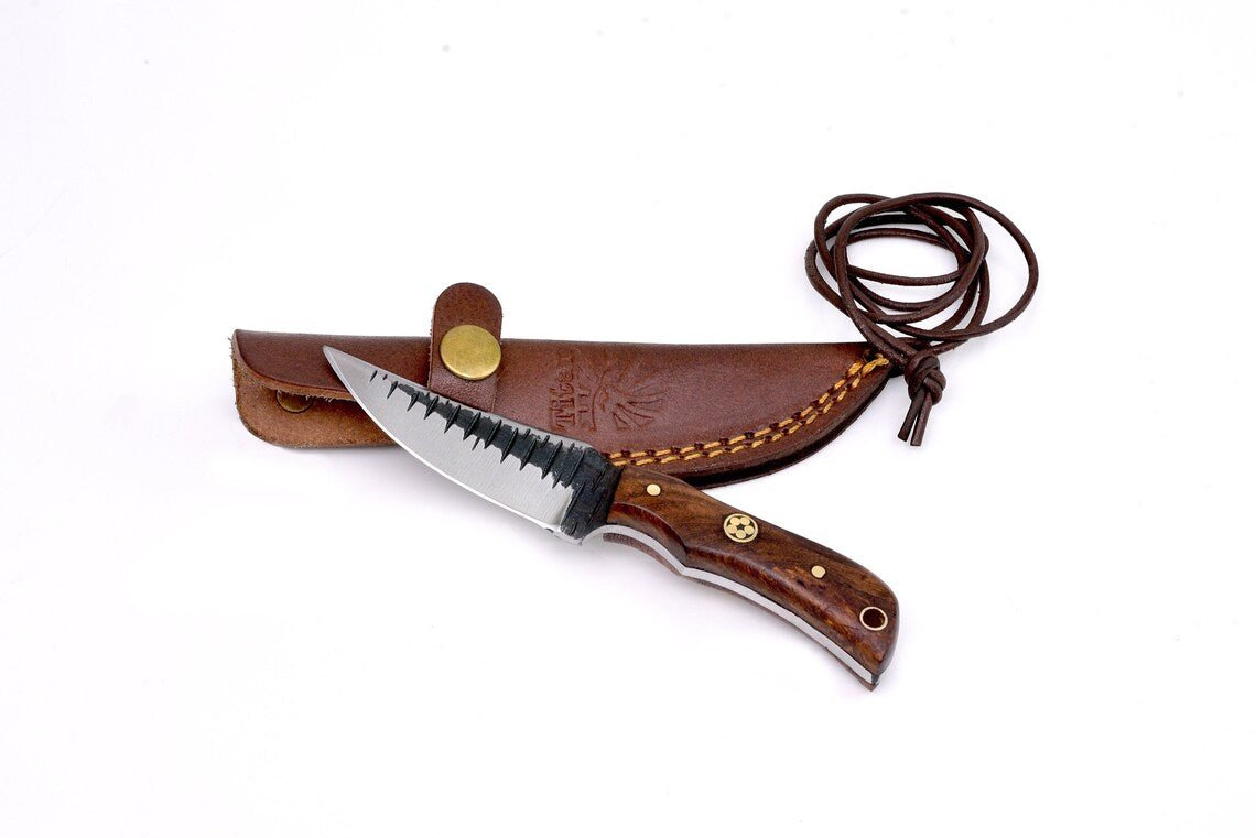 Unique Personalized Neck Knife with Forged Scales Customized Carbon Steel Knife Gifts for Men by Groovy Guy