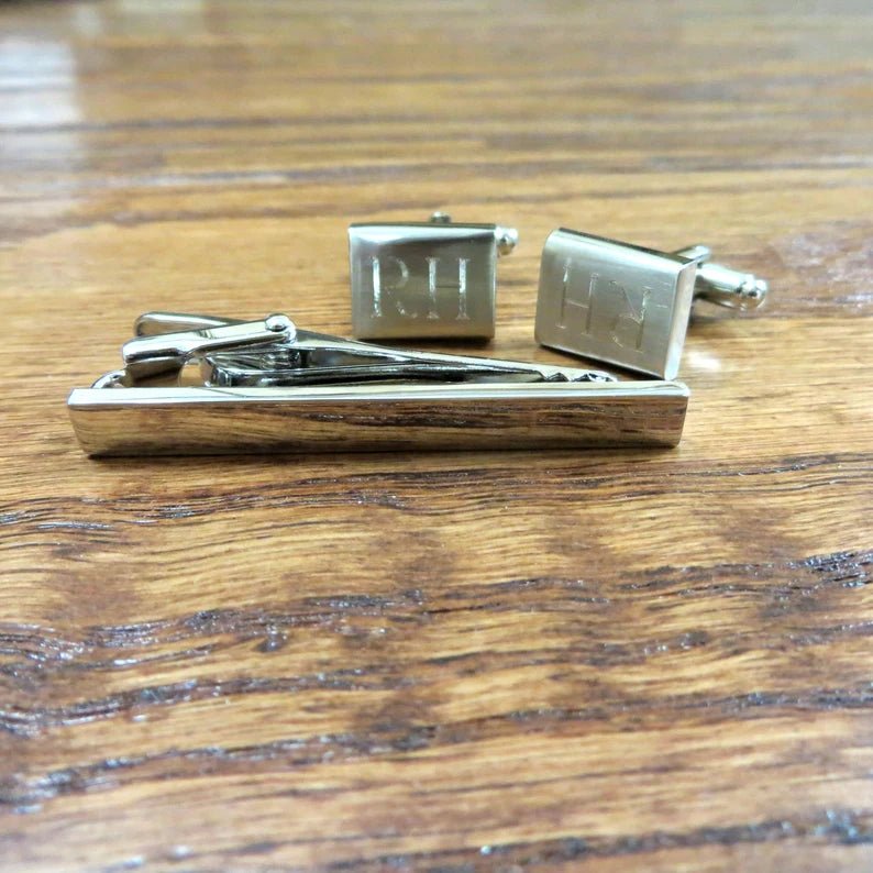 Art-Deco Monogrammed Tie Clip and Cuff Links Set, cufflinks set