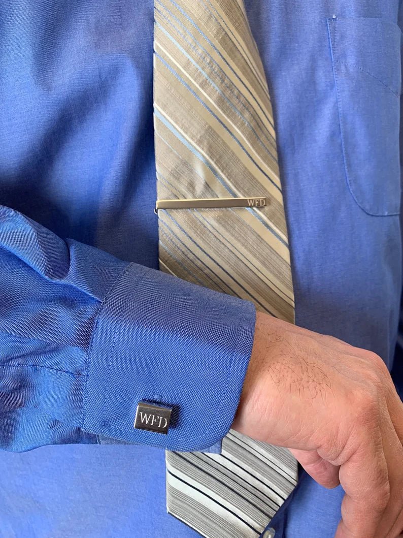 Art-Deco Monogrammed Tie Clip and Cuff Links Set, cufflinks set