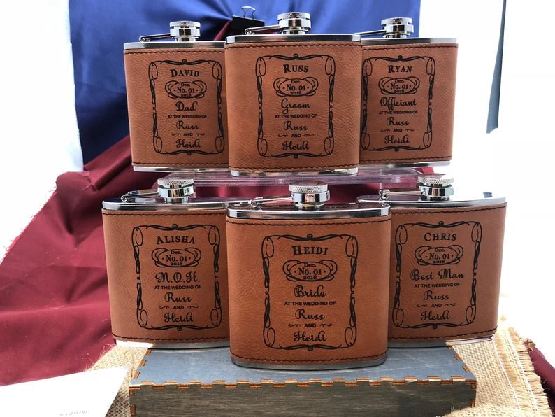 Unique Personalized Engraved Flask and Shot Glass Set Customized Flask Set Gifts for Men by Groovy Guy
