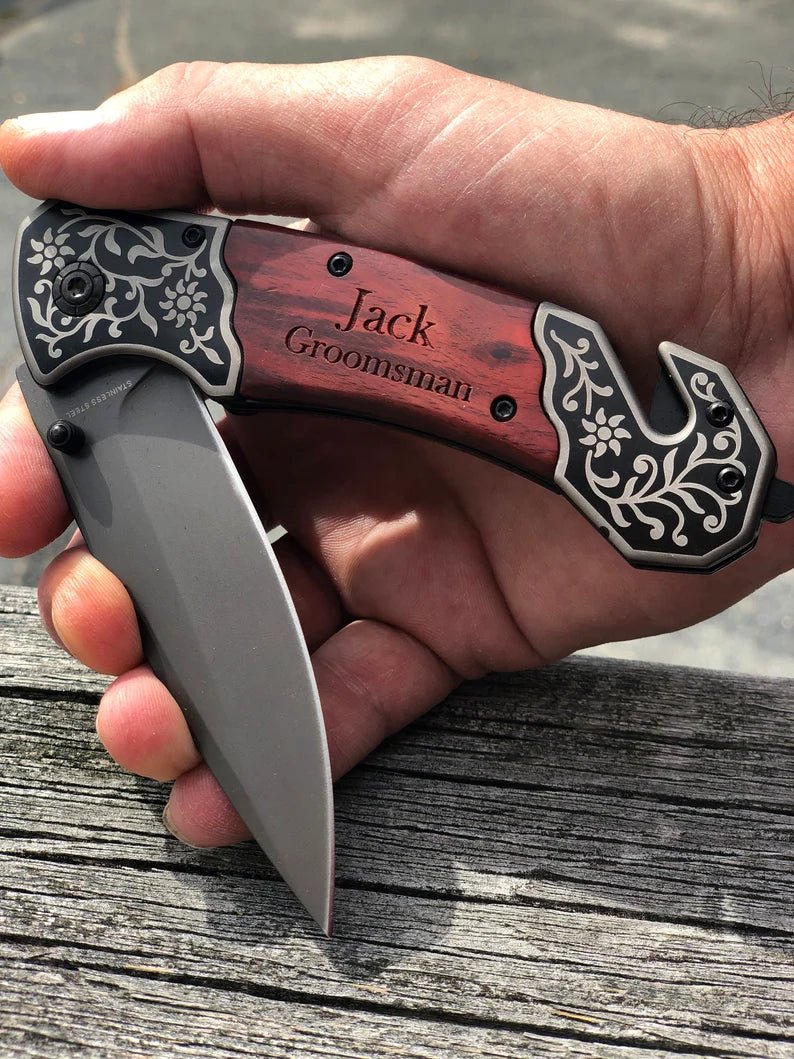 Unique Personalized Rosewood Ripper Customized Knife Gifts for Men by Groovy Guy