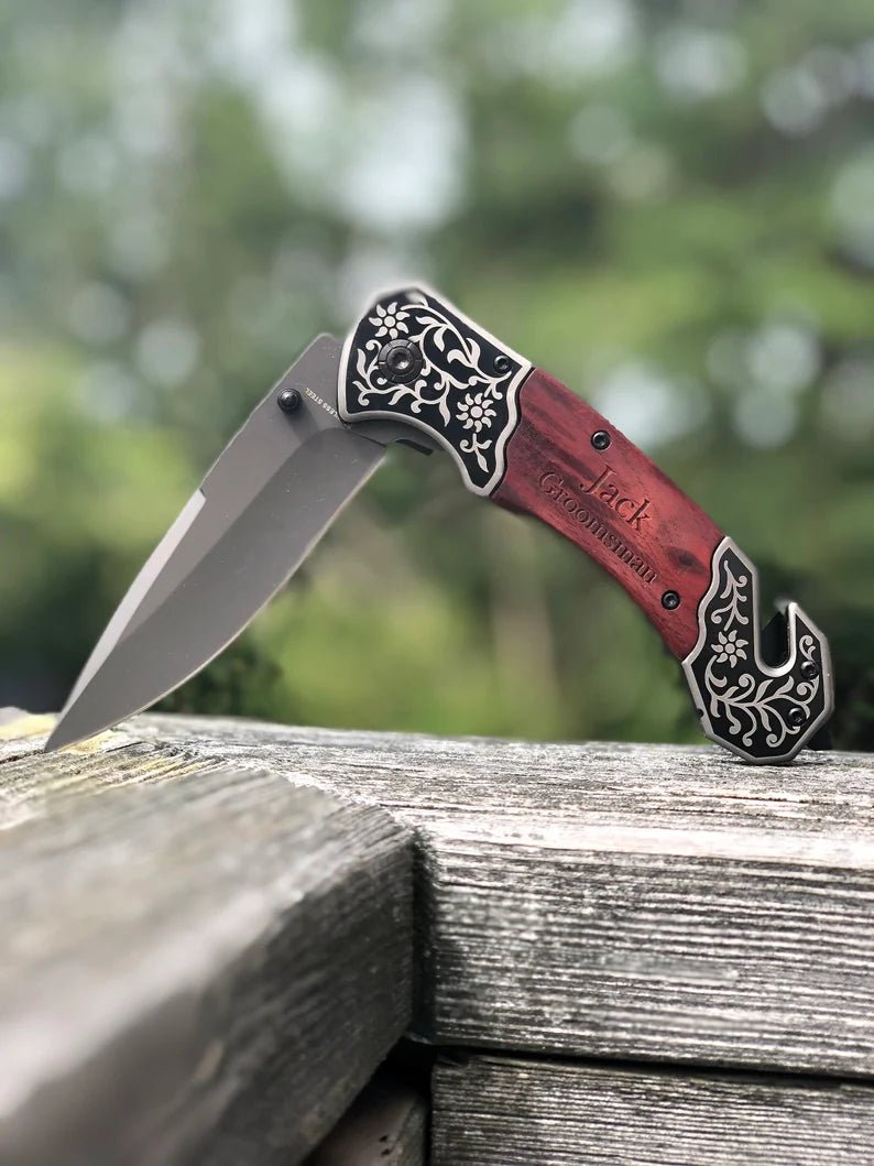 Unique Personalized Rosewood Ripper Customized Knife Gifts for Men by Groovy Guy