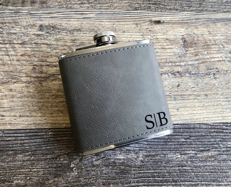 Unique Personalized Leather Flask Gift Set Customized Flasks Gifts for Men by Groovy Guy