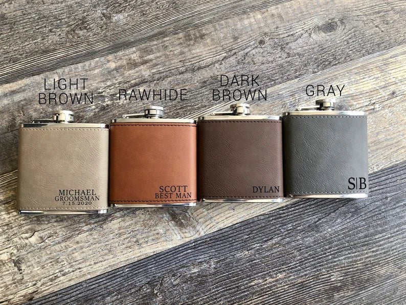 Unique Personalized Leather Flask Gift Set Customized Flasks Gifts for Men by Groovy Guy