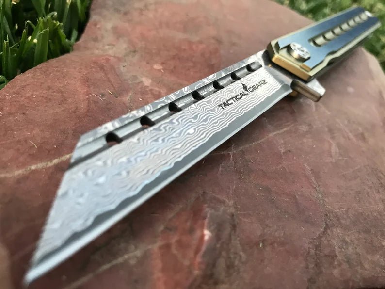 Unique Personalized Titanium EDC Damascus Knife Customized Knives Gifts for Men by Groovy Guy