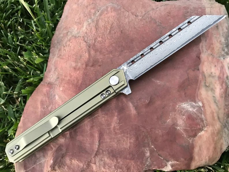 Unique Personalized Titanium EDC Damascus Knife Customized Knives Gifts for Men by Groovy Guy