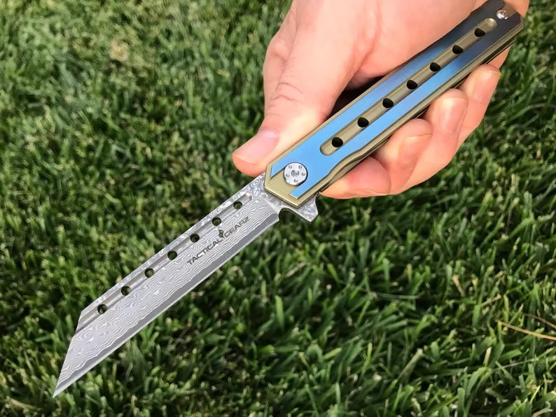 Unique Personalized Titanium EDC Damascus Knife Customized Knives Gifts for Men by Groovy Guy