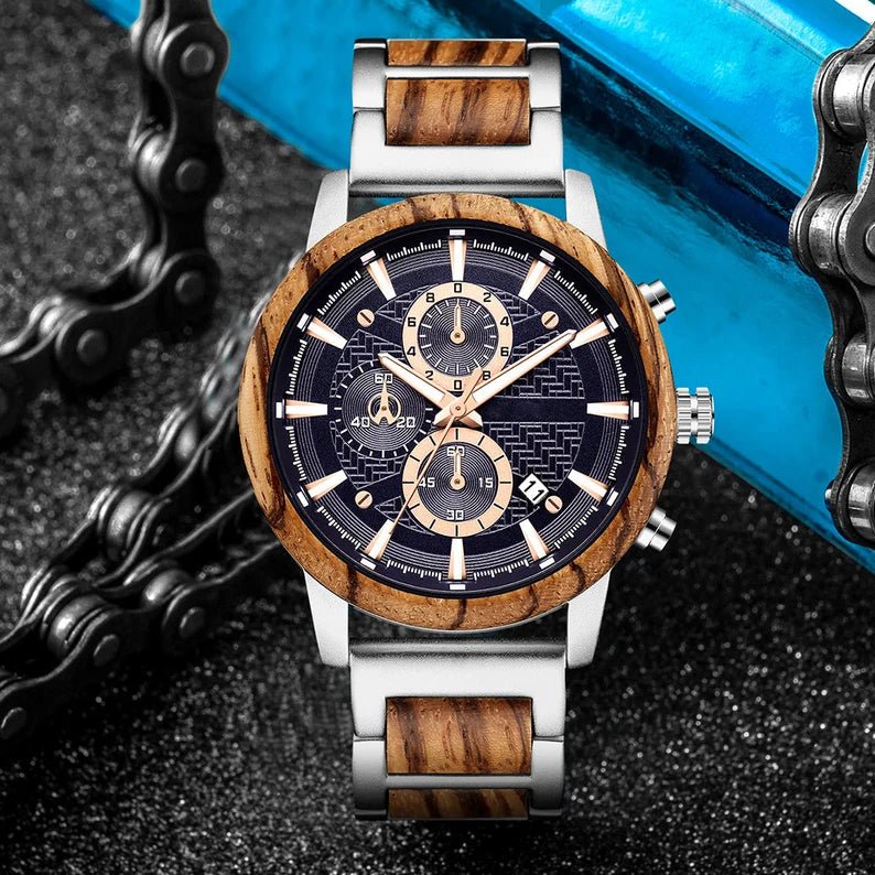 Unique Personalized Blue Zebrawood Watch Customized Watches Gifts for Men by Groovy Guy