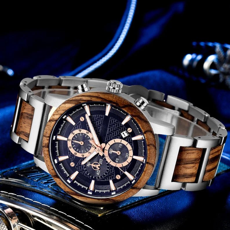 Unique Personalized Blue Zebrawood Watch Customized Watches Gifts for Men by Groovy Guy