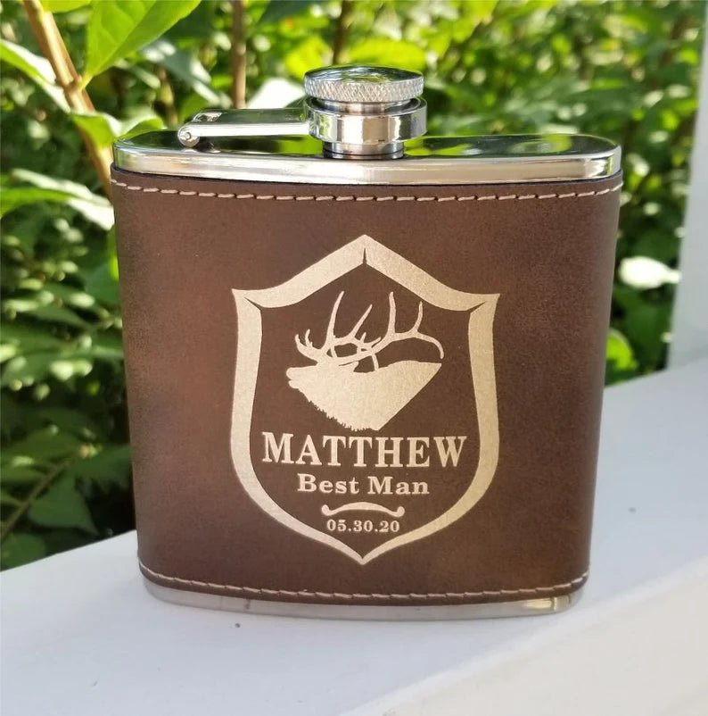 Unique Personalized Engraved Flask and Shot Glass Set Customized Flask Set Gifts for Men by Groovy Guy