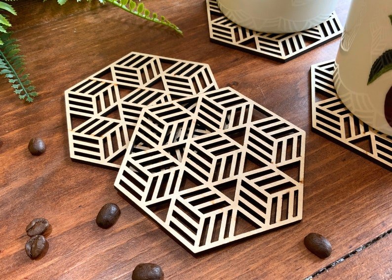 Unique Personalized Geometric Coaster Set Customized Coasters Gifts for Men by Groovy Guy