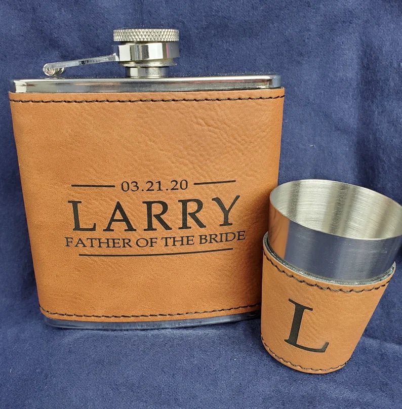 Unique Personalized Engraved Flask and Shot Glass Set Customized Flask Set Gifts for Men by Groovy Guy