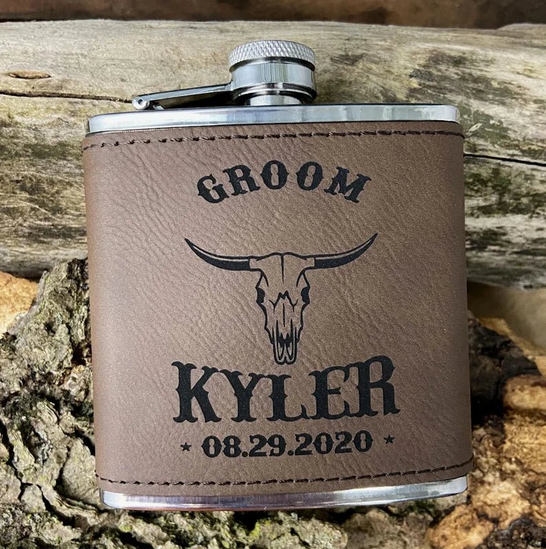 Unique Personalized Engraved Flask and Shot Glass Set Customized Flask Set Gifts for Men by Groovy Guy