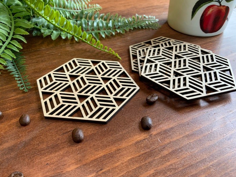 Unique Personalized Geometric Coaster Set Customized Coasters Gifts for Men by Groovy Guy