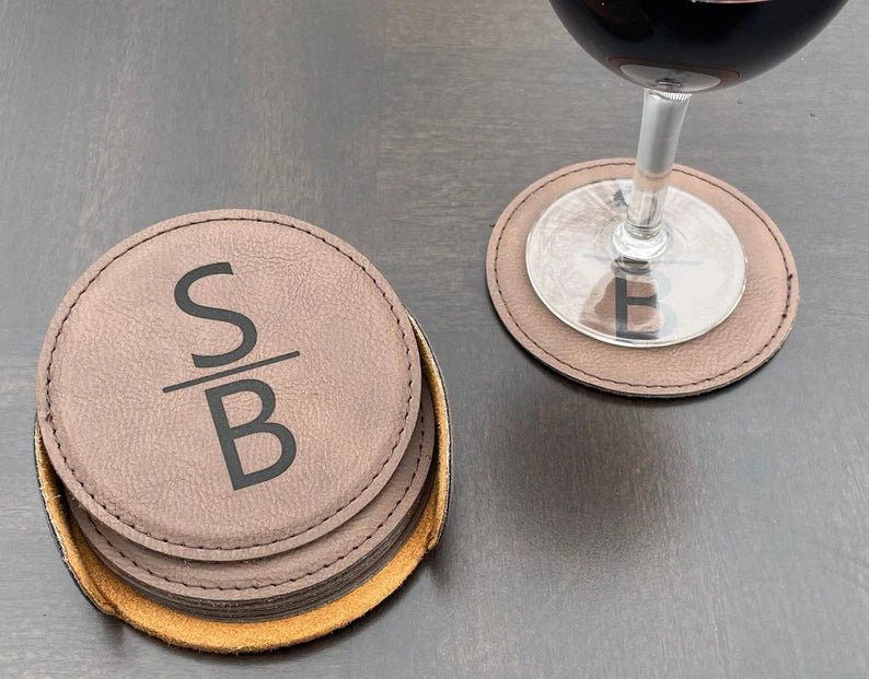 Unique Personalized Leatherette Leather Coasters Customized Coasters Gifts for Men by Groovy Guy