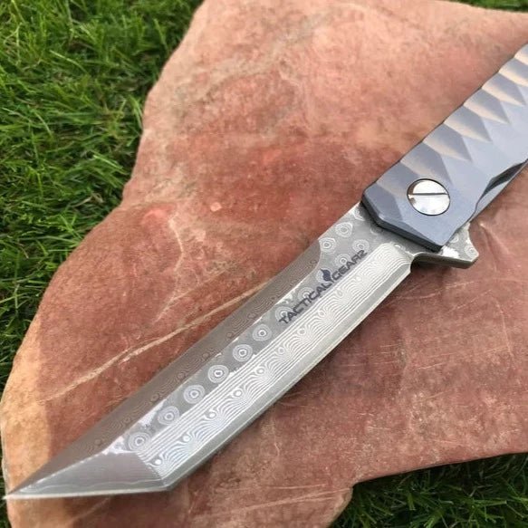Blue Steel Damascus blade fishing knife gift for dad
