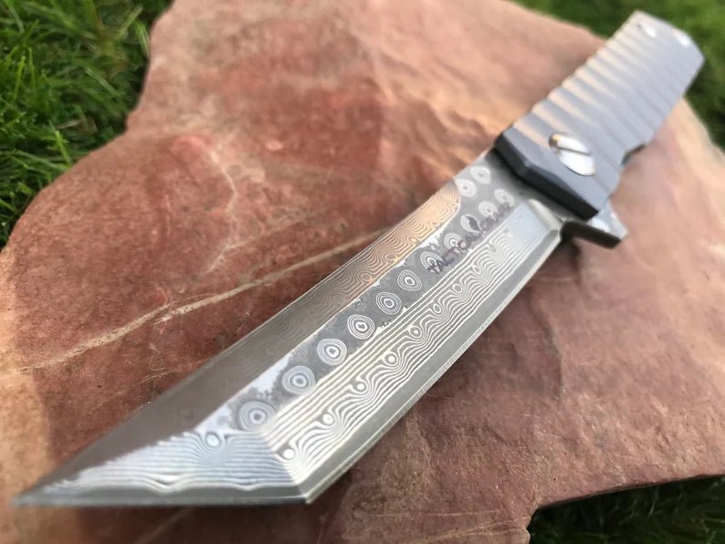 Unique Personalized Blue Steel Damascus Blade Customized Knives Gifts for Men by Groovy Guy