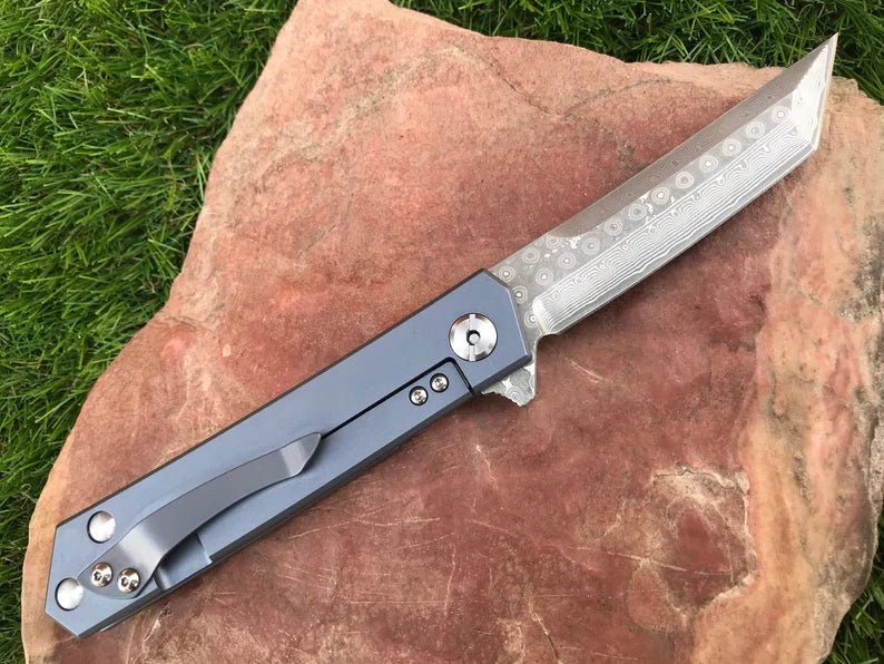 Unique Personalized Blue Steel Damascus Blade Customized Knives Gifts for Men by Groovy Guy