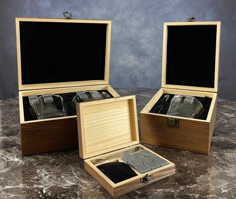 Unique Personalized Whiskey Stone Gift Set Customized Whiskey Glass Set Gifts for Men by Groovy Guy