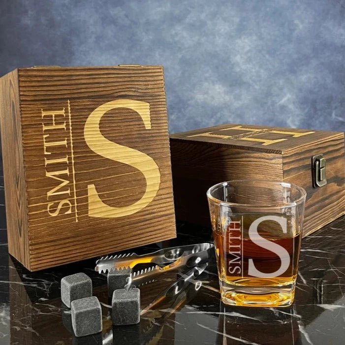 Unique Personalized Whiskey Stone Gift Set Customized Whiskey Glass Set Gifts for Men by Groovy Guy