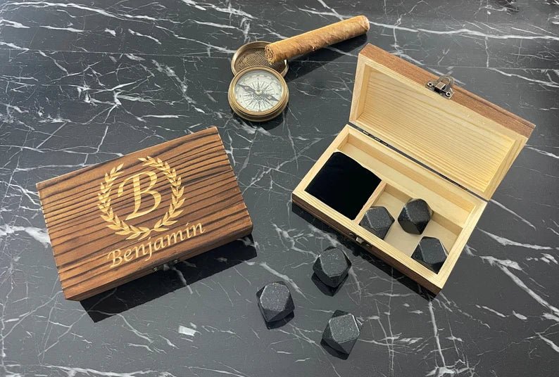 Unique Personalized Whiskey Diamond Stones Set Customized Whiskey Gifts for Men by Groovy Guy